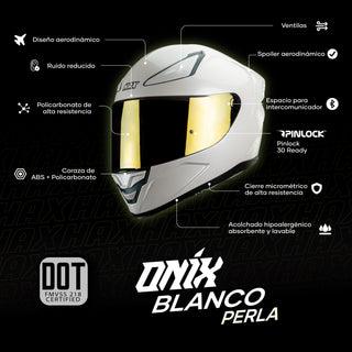 Casco Integral Onix Blanco Perla Acabado Brillo - Casco Para Moto