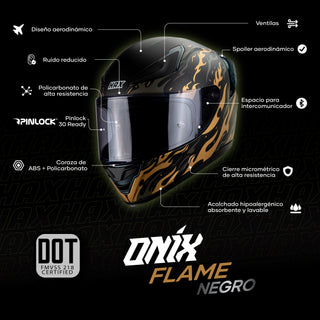 Casco Integral Onix Fire Negro Oro Acabado Mate - Casco Para Moto