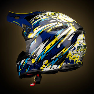 Casco Off-Road Freestyle Fire Azul/Amarillo Acabado Brillante - Casco Para Moto