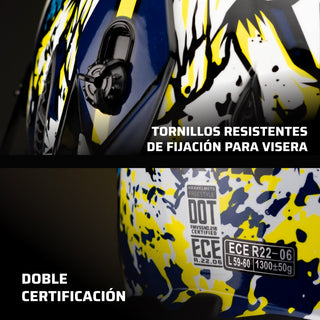 Casco Off-Road Freestyle Fire Azul/Amarillo Acabado Brillante - Casco Para Moto