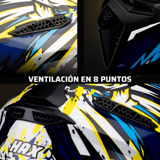 Casco Off-Road Freestyle Fire Azul/Amarillo Acabado Brillante - Casco Para Moto