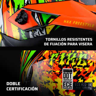 Casco Off-Road Freestyle Fire Verde/Naranja Acabado Brillante - Casco Para Moto
