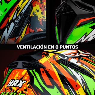 Casco Off-Road Freestyle Fire Verde/Naranja Acabado Brillante - Casco Para Moto