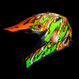 Casco Off-Road Freestyle Fire Verde/Naranja Acabado Brillante - Casco Para Moto