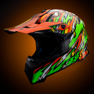 Casco Off-Road Freestyle Fire Verde/Naranja Acabado Brillante - Casco Para Moto