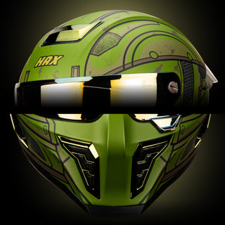 front-detail-view-of-hax-black-pearl-master-full-face-helmet-with-gold-visor