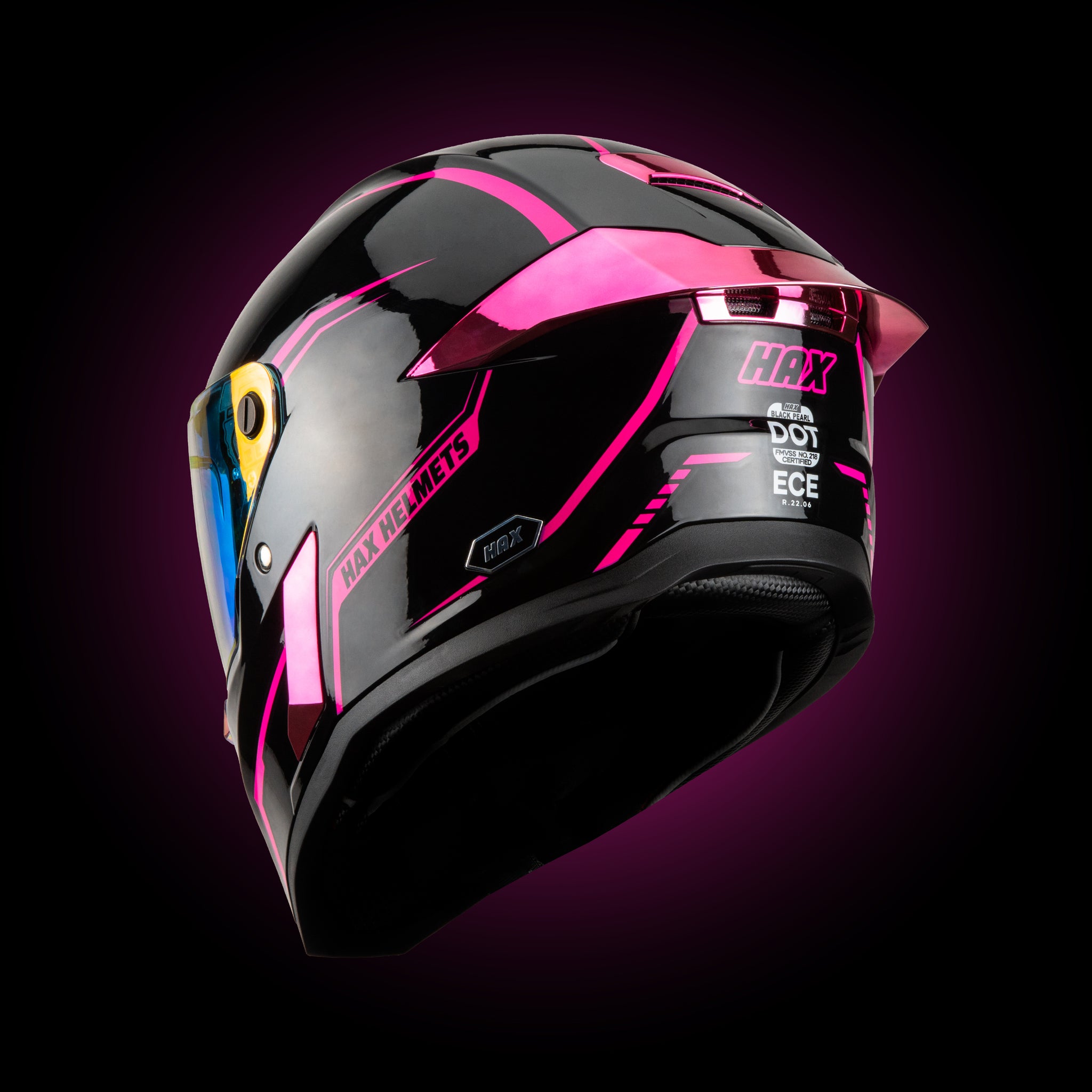 HAX Black Pearl Pink helmet rear 3/4 view
