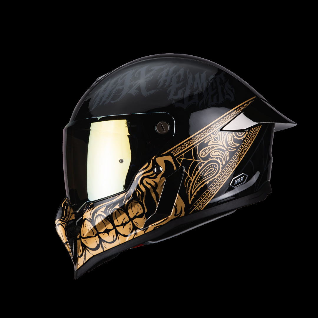 Casco Integral Black Pearl Bandit Negro Dorado Brillo Dot Ece